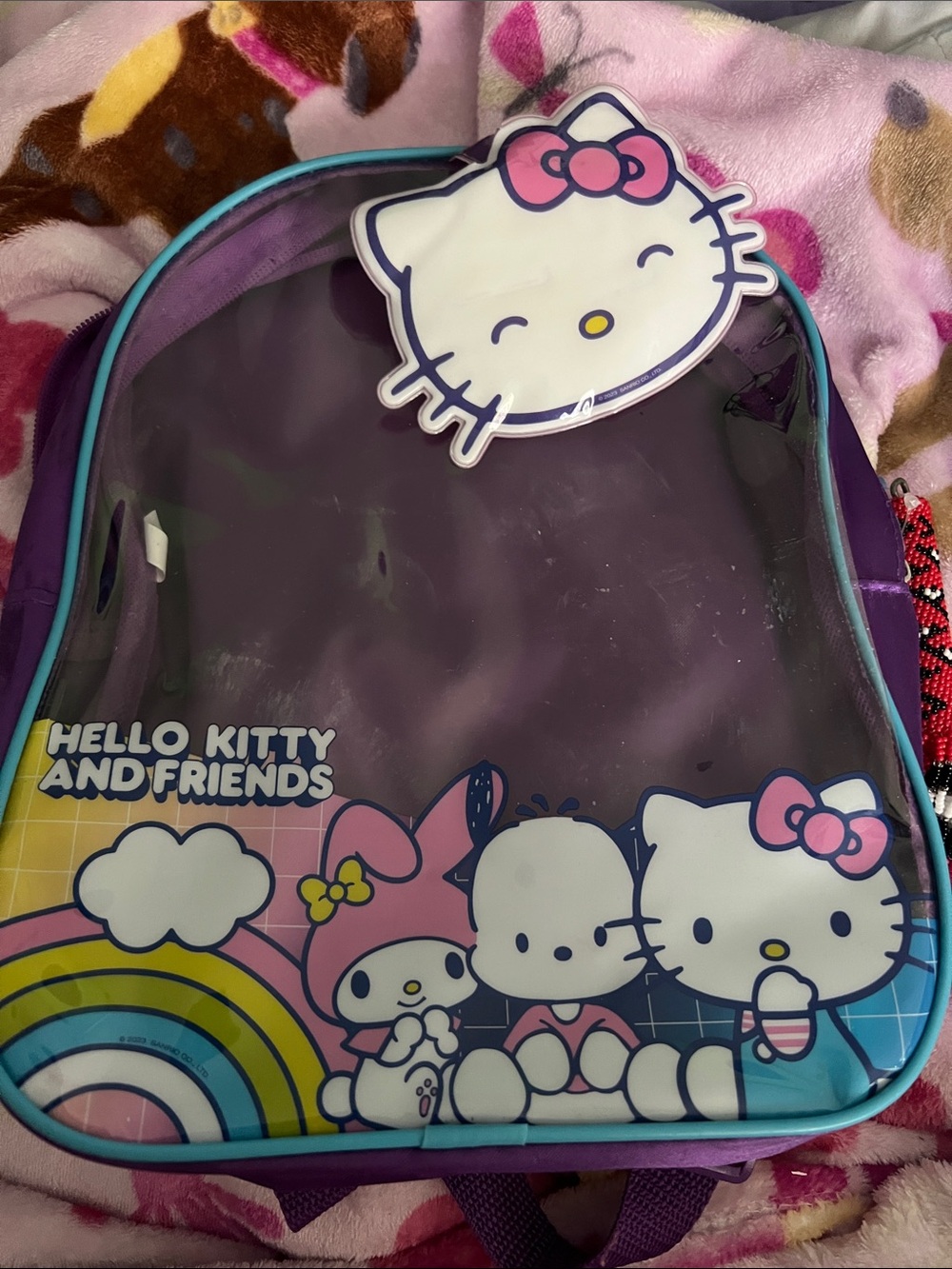 Hello Kitty Clear Kids Backpack in Purple with Pink and Teal Trim